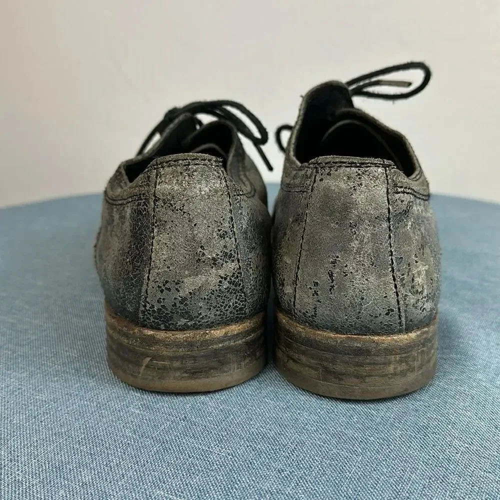 All Saints Spitalfields Men’s Silver Metallic Gray Suede Oxford Shoes Size 45/12